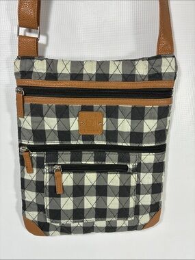 Stone Mountain Accessories Black & Cream Crossbody Bag with Tan Trim